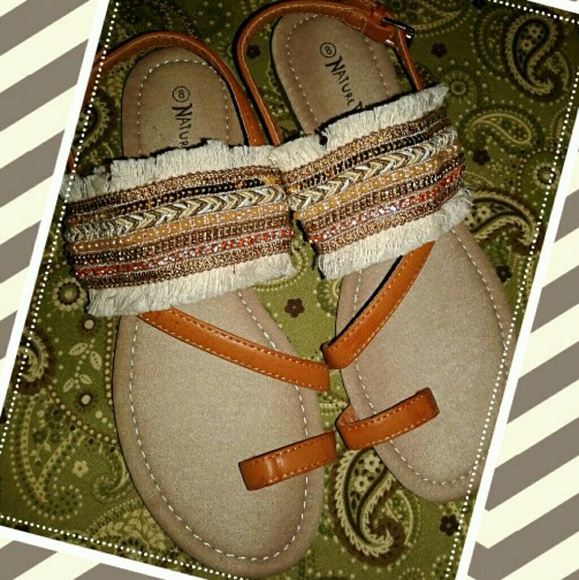 Shoes - Ladies Sandals,  Size 8 Tan Beaded Sandals
